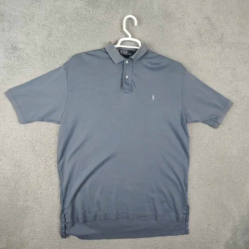 Polo Ralph Lauren Polo Shirt Mens Large Pony Grey Blue Embroidered Preppy Rugby